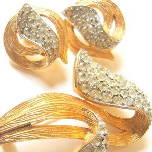 Vintage Pave Rhinestone Lily Brooch & Clip Earring